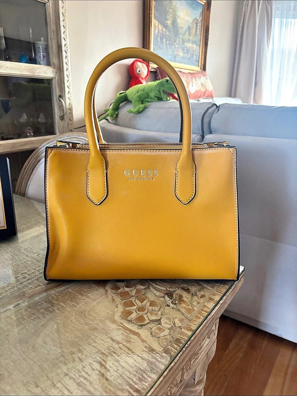 Guess Structured Satchel in Yellow